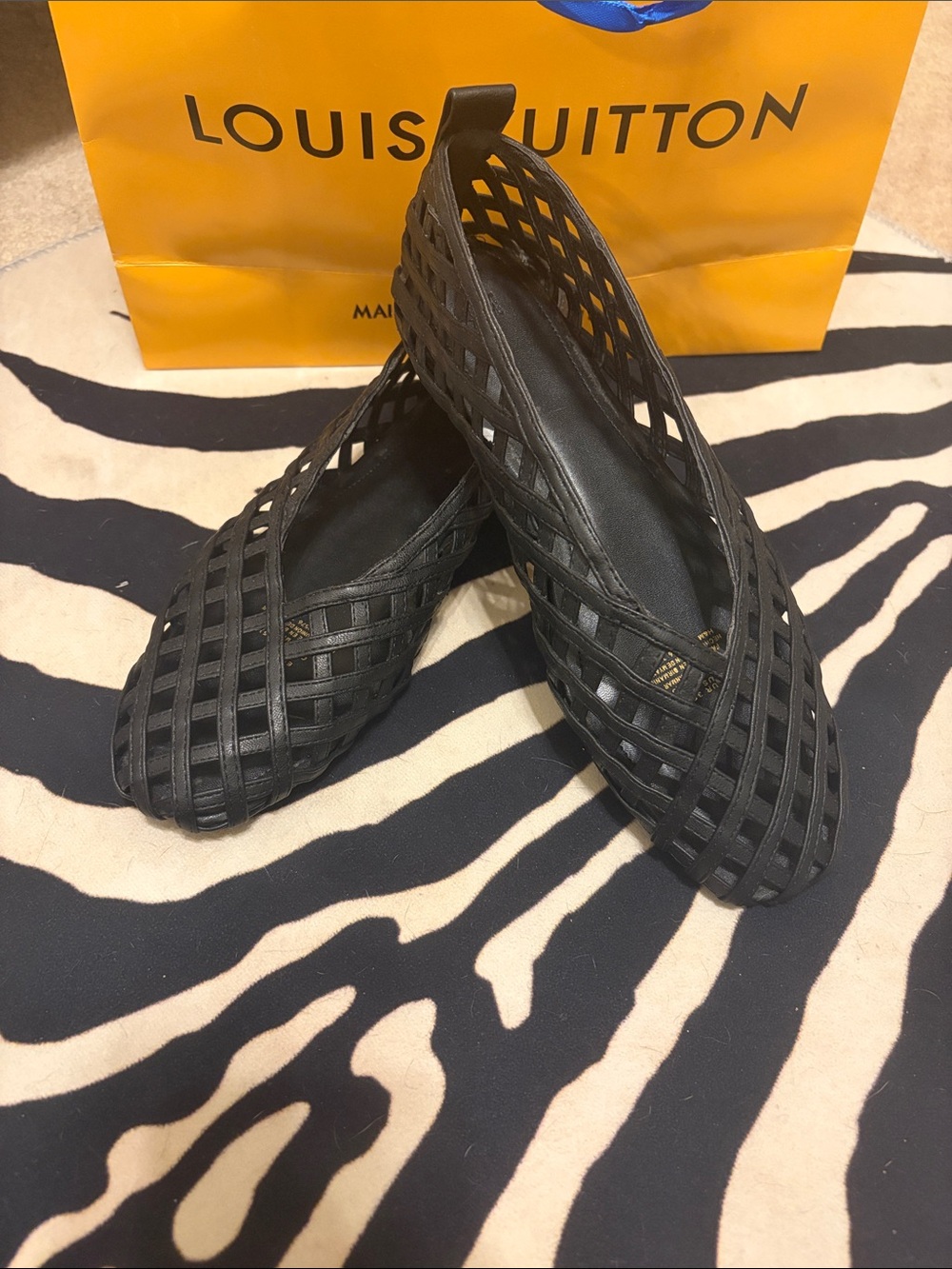 H&M Black Lattice Leather Ballet Flats